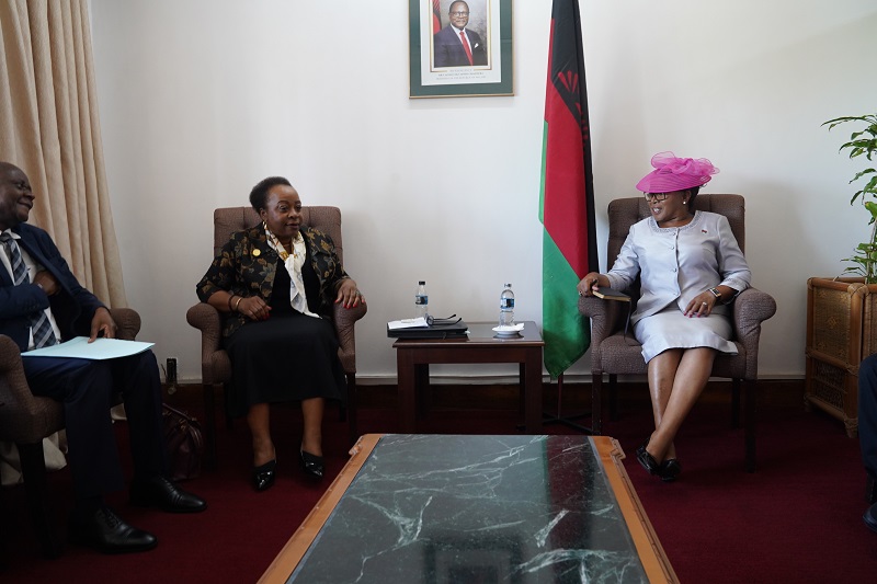 Honourable Nancy Tembo, M.P., Minister of Foreign Affairs of the Republic of Malawi, receiving in audience Ms. Angele Makombo N'tumba, SADC Deputy Executive Secretary for Regional Integration, on 9th February, 2024